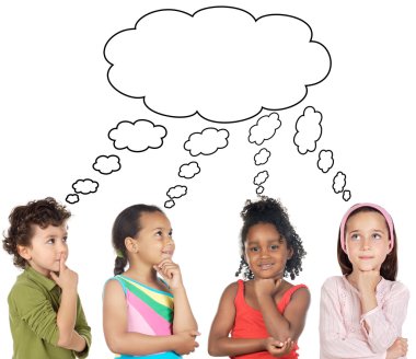 Multiethnic group of children thinking clipart