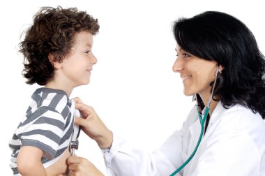 Lady doctor with a child clipart