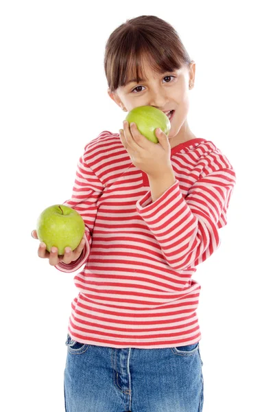 Meisje eet een appel — Stockfoto
