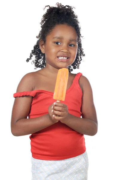 Girl with an orange ice cream — Stockfoto