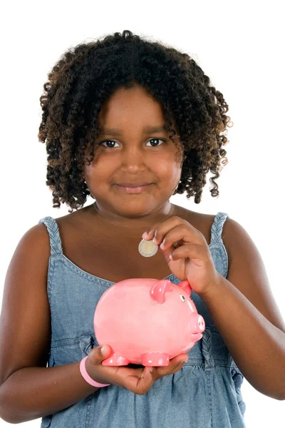 Africká dívka drobet peníze box — Stock fotografie