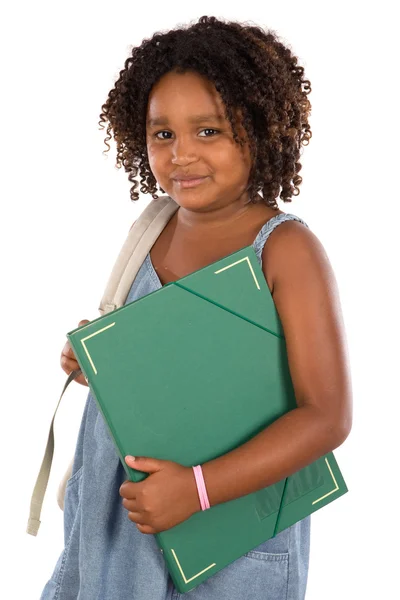 African girl student with folder and backpack — Stock Photo, Image