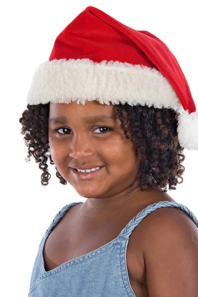 Schönes Mädchen mit Hut des Weihnachtsmannes — Stockfoto