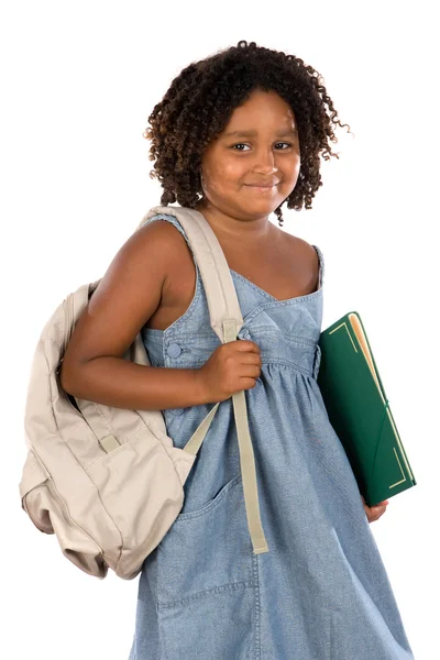 Afrikalı kız öğrenci ile klasör ve sırt çantası — Stok fotoğraf