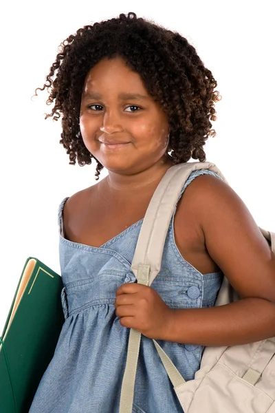 Africana chica estudiante con carpeta y mochila —  Fotos de Stock