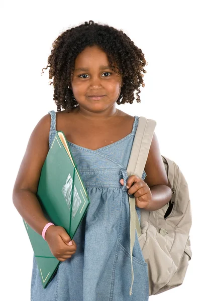Afrikalı kız öğrenci ile klasör ve sırt çantası — Stok fotoğraf