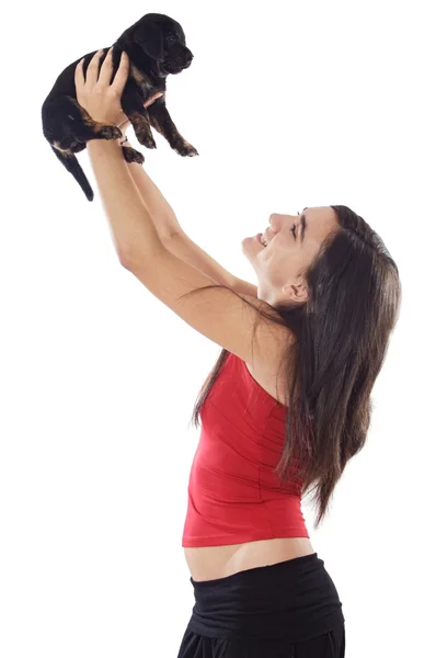 Girl holding dog — Stock Photo, Image