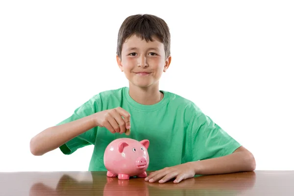 Adorable child with moneybox savings — Stock Photo, Image
