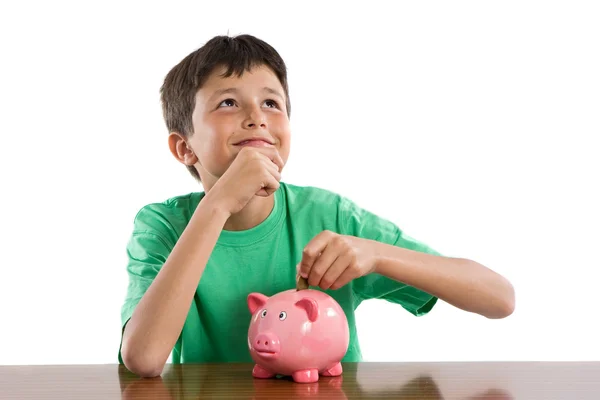 Kind denken wat te kopen met hun spaargeld — Stockfoto