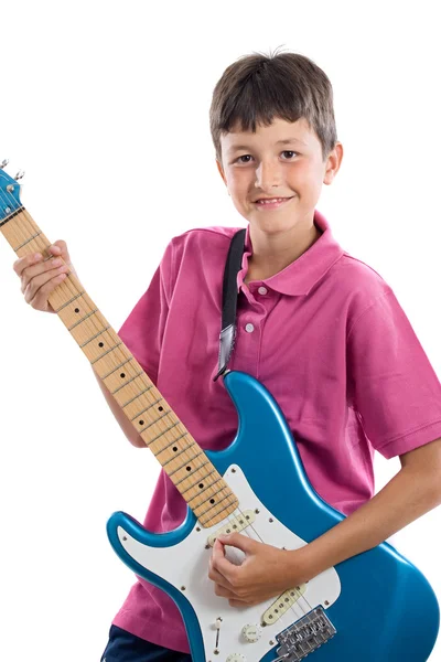Menino com guitarra elétrica — Fotografia de Stock