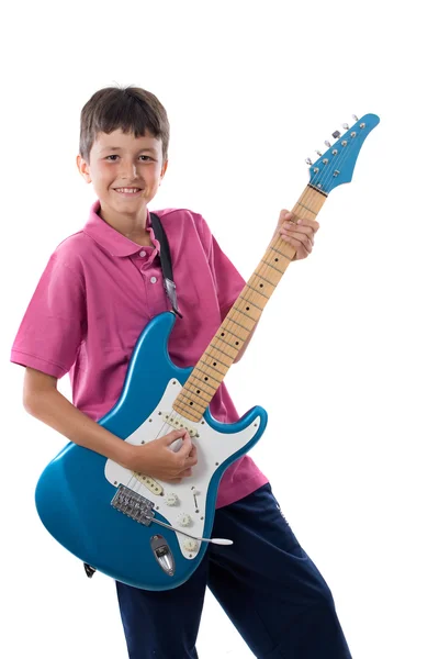 Мальчик с электрогитарой — стоковое фото