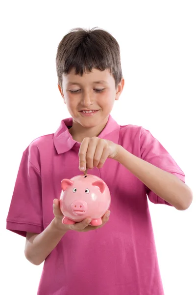 Niño con ahorros de caja de dinero —  Fotos de Stock