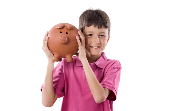 Criança com economia de caixa de dinheiro — Fotografia de Stock