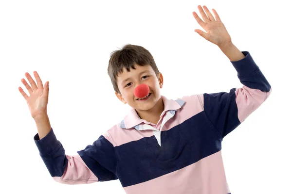 Portret urocze dziecko z nos klauna — Zdjęcie stockowe