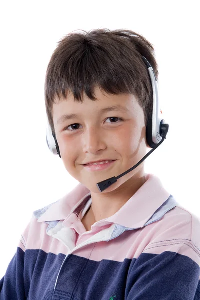 Criança adorável com fones de ouvido — Fotografia de Stock