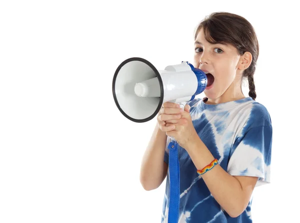 Girl with megaphone — Stock Photo, Image