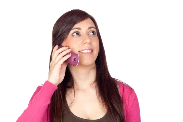 Menina morena com um telefone — Fotografia de Stock