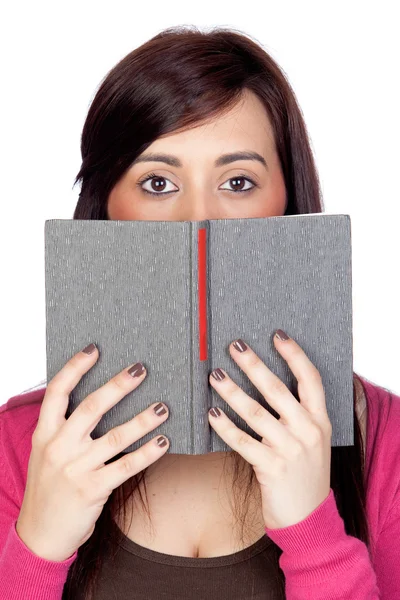 Brunette meisje met een lezer — Stockfoto