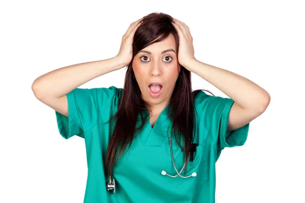 Surprised brunette doctor — Stock Photo, Image