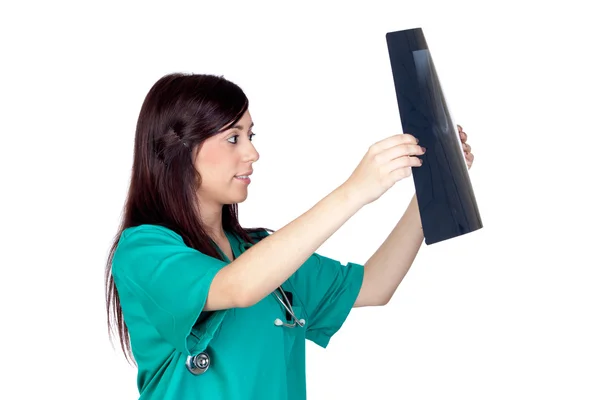 Atrakcyjny brunetka lekarz z radiografii — Zdjęcie stockowe