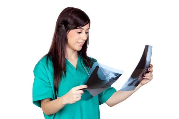 Atrakcyjny brunetka lekarz z radiografii — Zdjęcie stockowe