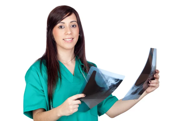 Attractive brunette doctor with a radiography — Stock Photo, Image