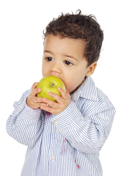 Schattige baby eten van een appel — Stockfoto