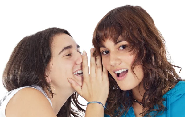 Tiener meisjes fluisteren een geheim — Stockfoto