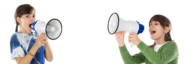Two girls with megaphone — Stock Photo, Image