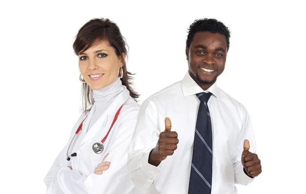 Attractive african businessman and pretty doctor girl — Stock Photo, Image