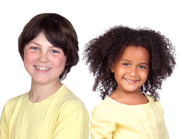 Δύο όμορφα παιδιά με κίτρινο χρώμα — Φωτογραφία Αρχείου