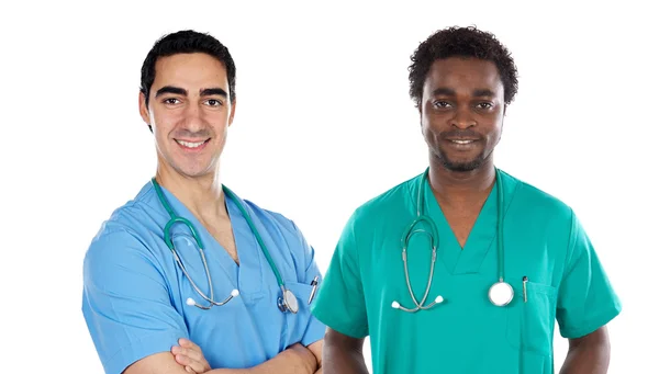 Afrikanska och kaukasiska läkare — Stockfoto