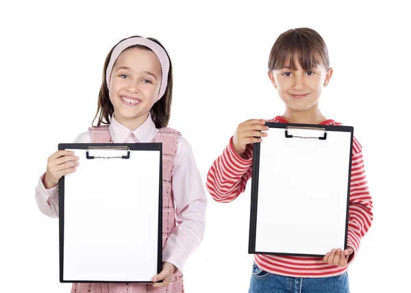 Twee mooie meisjes student met Kladblok — Stockfoto