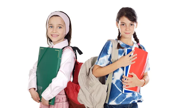 Okula dönen iki kız öğrenci. — Stok fotoğraf