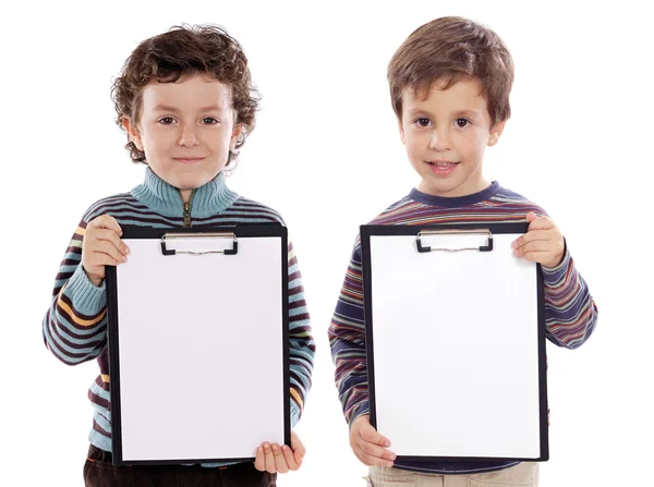 Two beautiful boys student with notepad — Stock Photo, Image