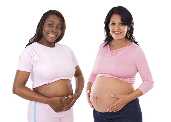 Zwei süße Schwangere tragen ihre großen Eingeweide — Stockfoto