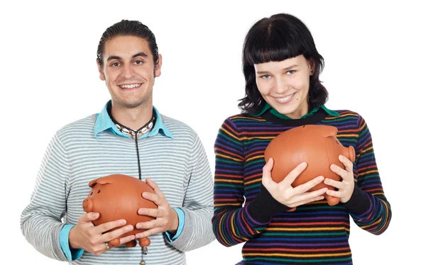 Attractive teenagers with money box — Stock Photo, Image