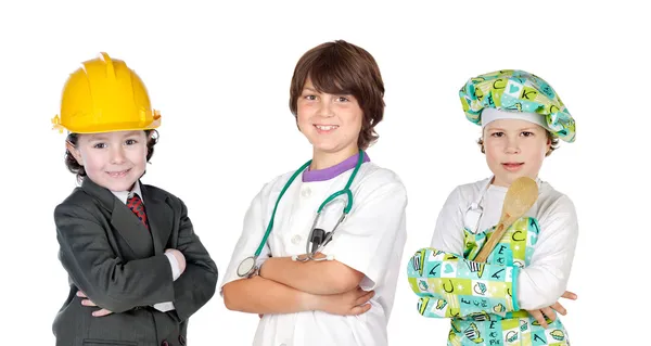 Tres niños con ropa de profesión diferente —  Fotos de Stock