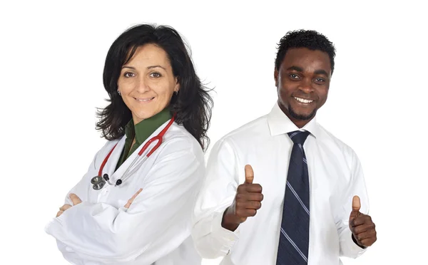 Attractive african businessman and pretty doctor girl — Stock Photo, Image