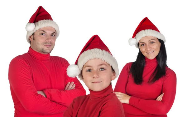 クリスマスで赤い服を持つ家族 — ストック写真