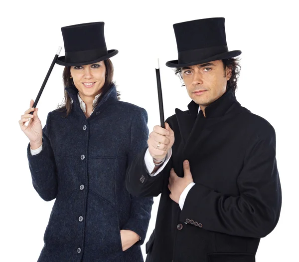 Attractive couple with a magic wand — Stock Photo, Image