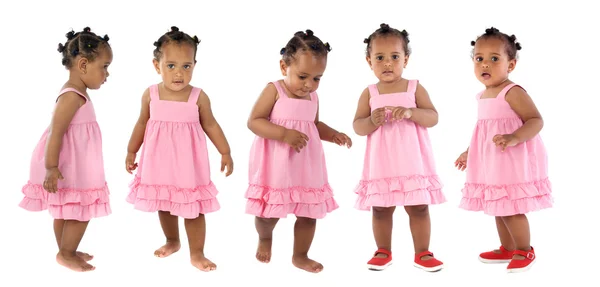 Cinco adoráveis bebês vestidos de rosa — Fotografia de Stock