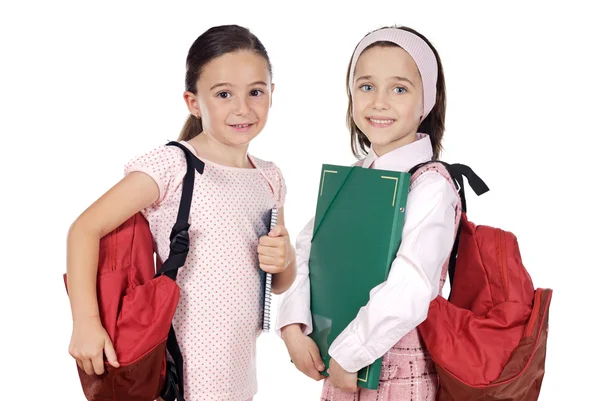 Duas crianças estudantes voltando à escola — Fotografia de Stock