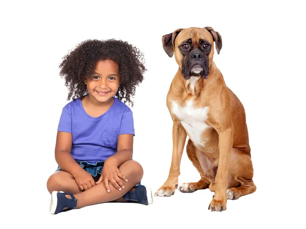Little African girl and her dog — Stock Photo, Image