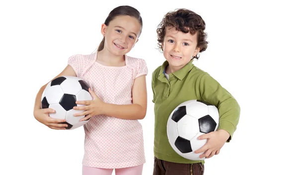 Iki sevimli çocuk futbol topları — Stok fotoğraf
