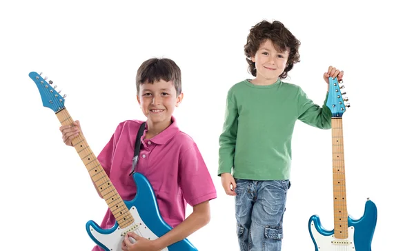 Dvě děti drobet elektrická kytara — Stock fotografie