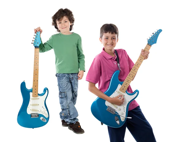 Dos niños con guitarra eléctrica —  Fotos de Stock