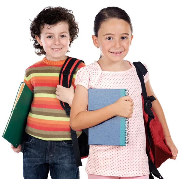 Duas crianças estudantes voltando à escola — Fotografia de Stock