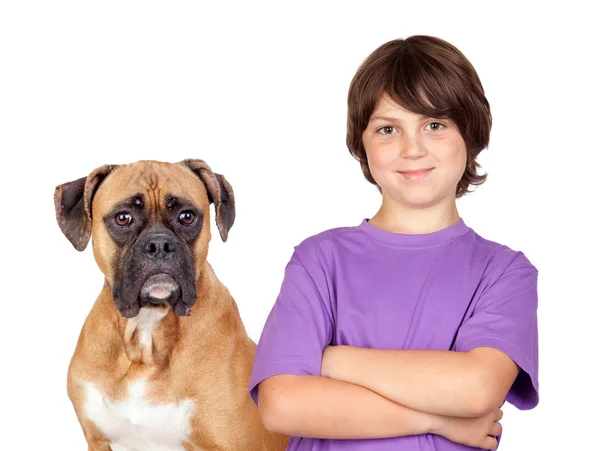 Çok güzel bir çocuk ve onun köpeği — Stok fotoğraf