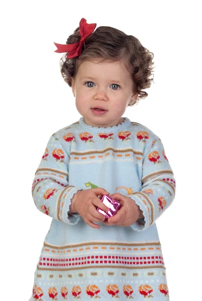赤いループと面白い赤ちゃん女の子 — ストック写真